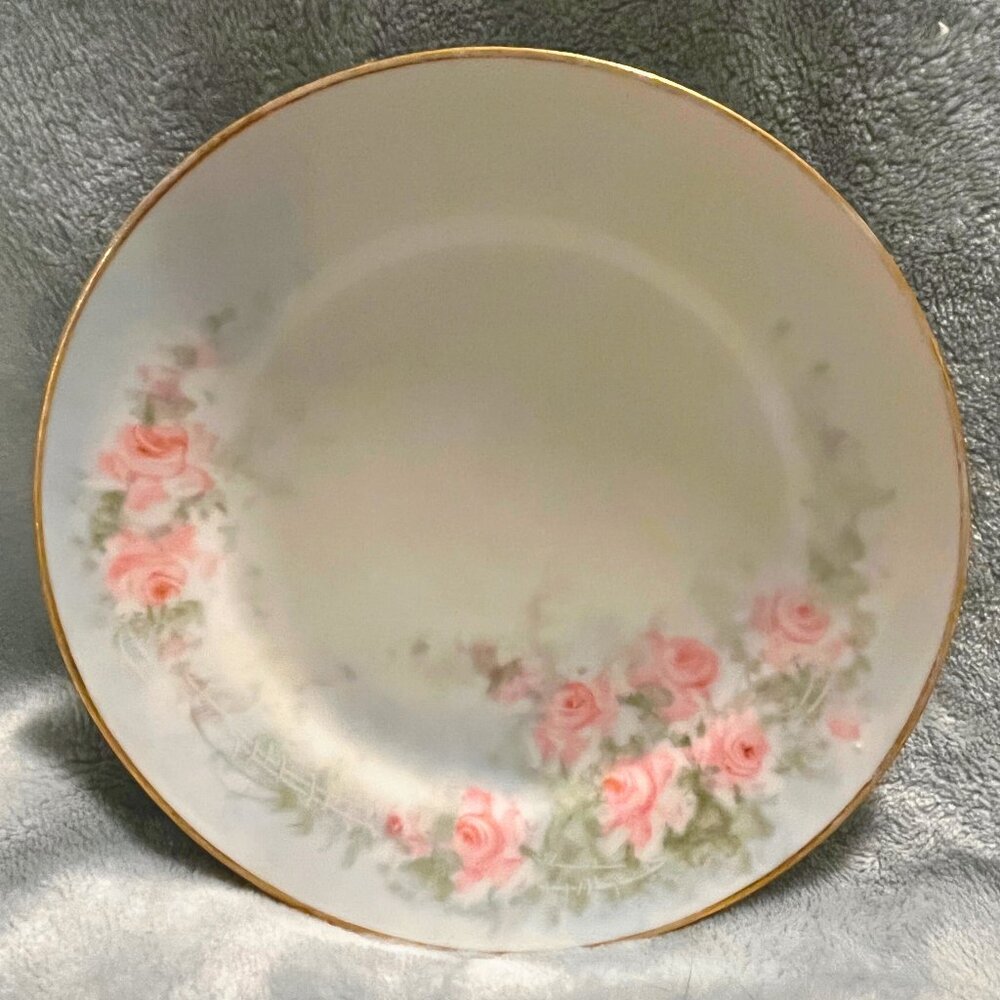 Noritake Hand-Painted Roses Plate 7.5” | Basketweave Border + Gold Rim